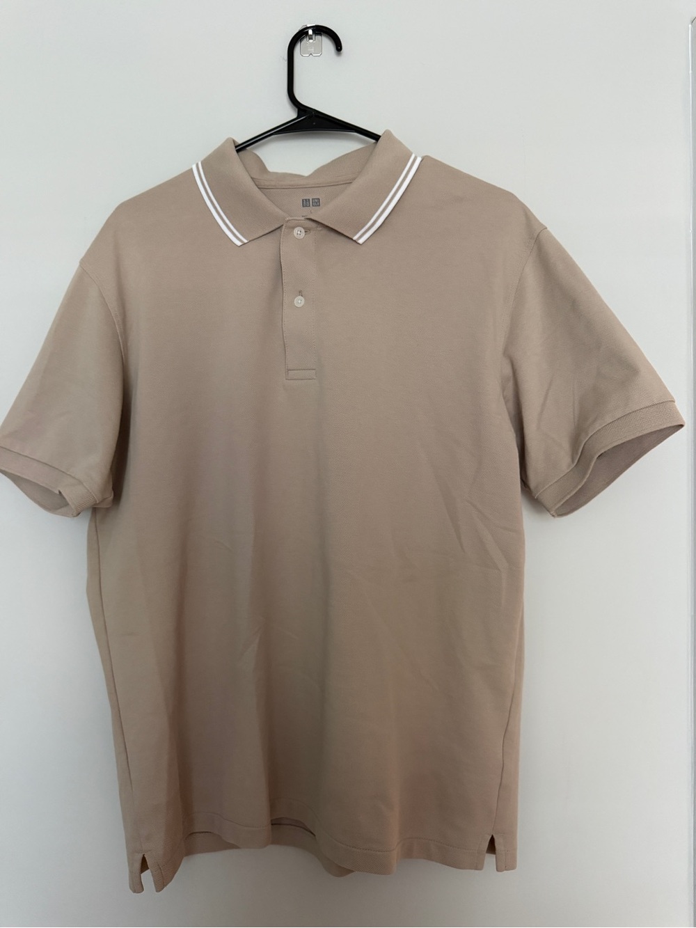Uniqlo Men's Polo Shirt in Beige with Contrast Collar